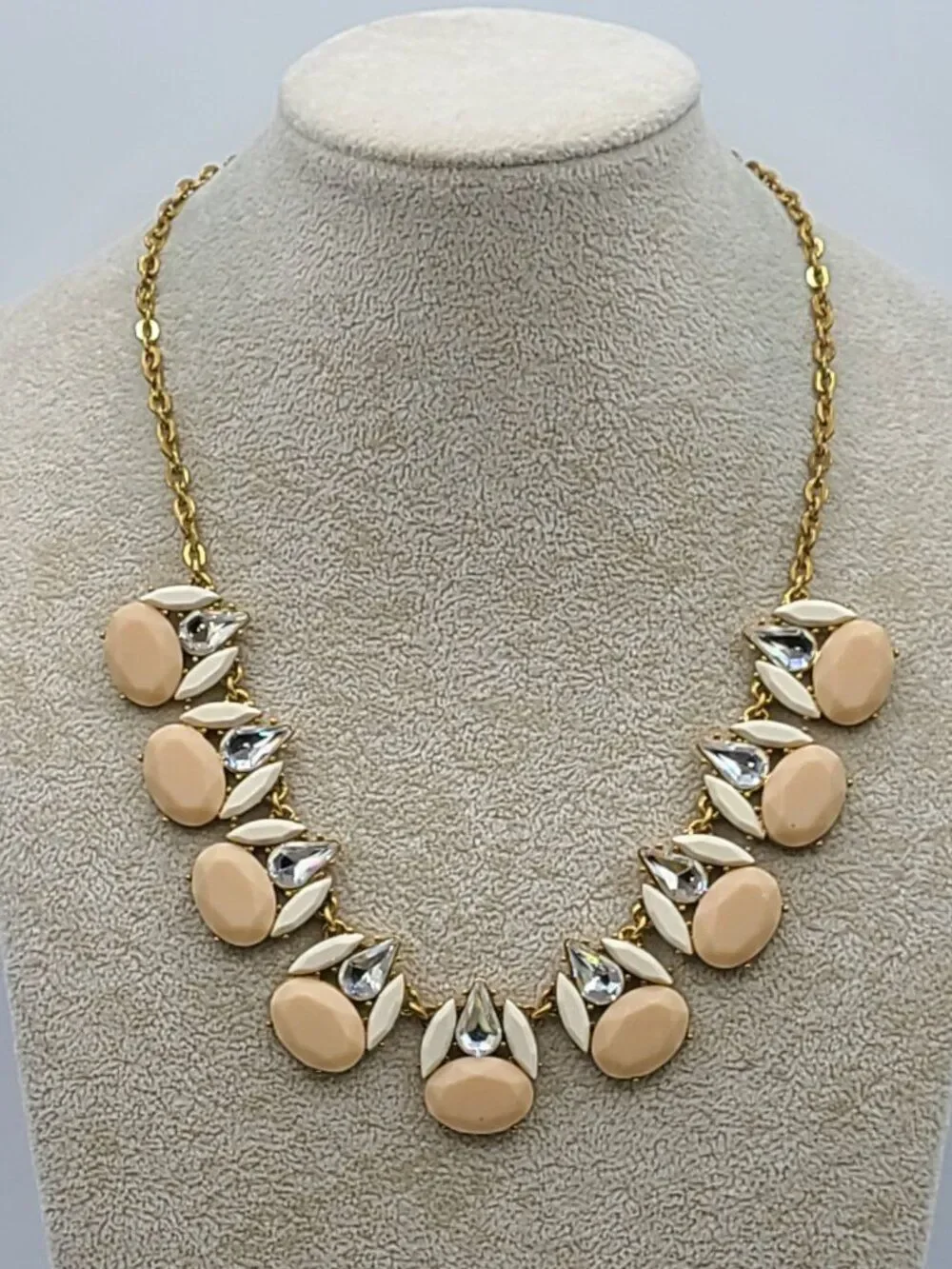 J Crew Clear Crystal Blush and White Resin Gold Tone Necklace